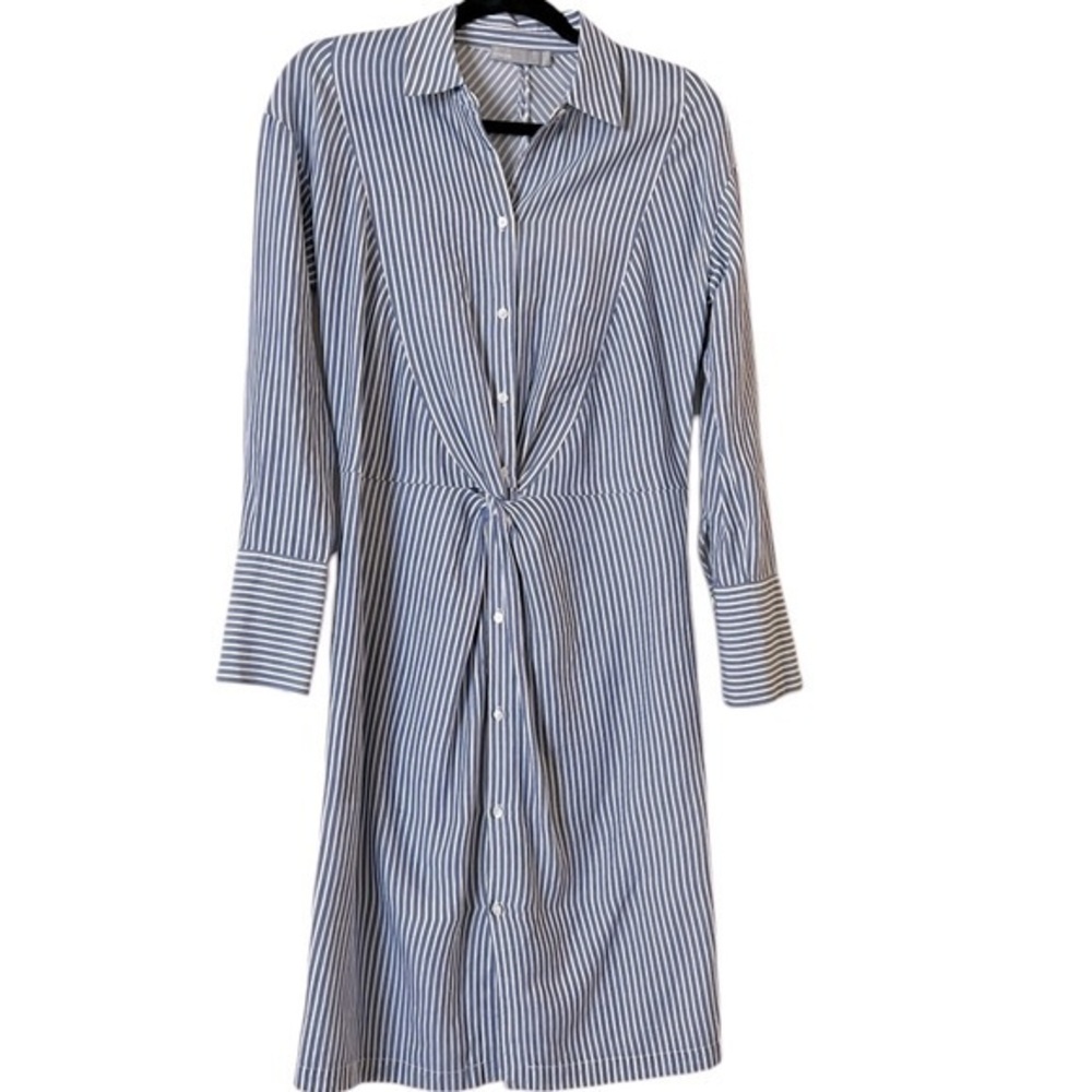 VINCE Blue & White Striped Midi Twist Shirtdress 4